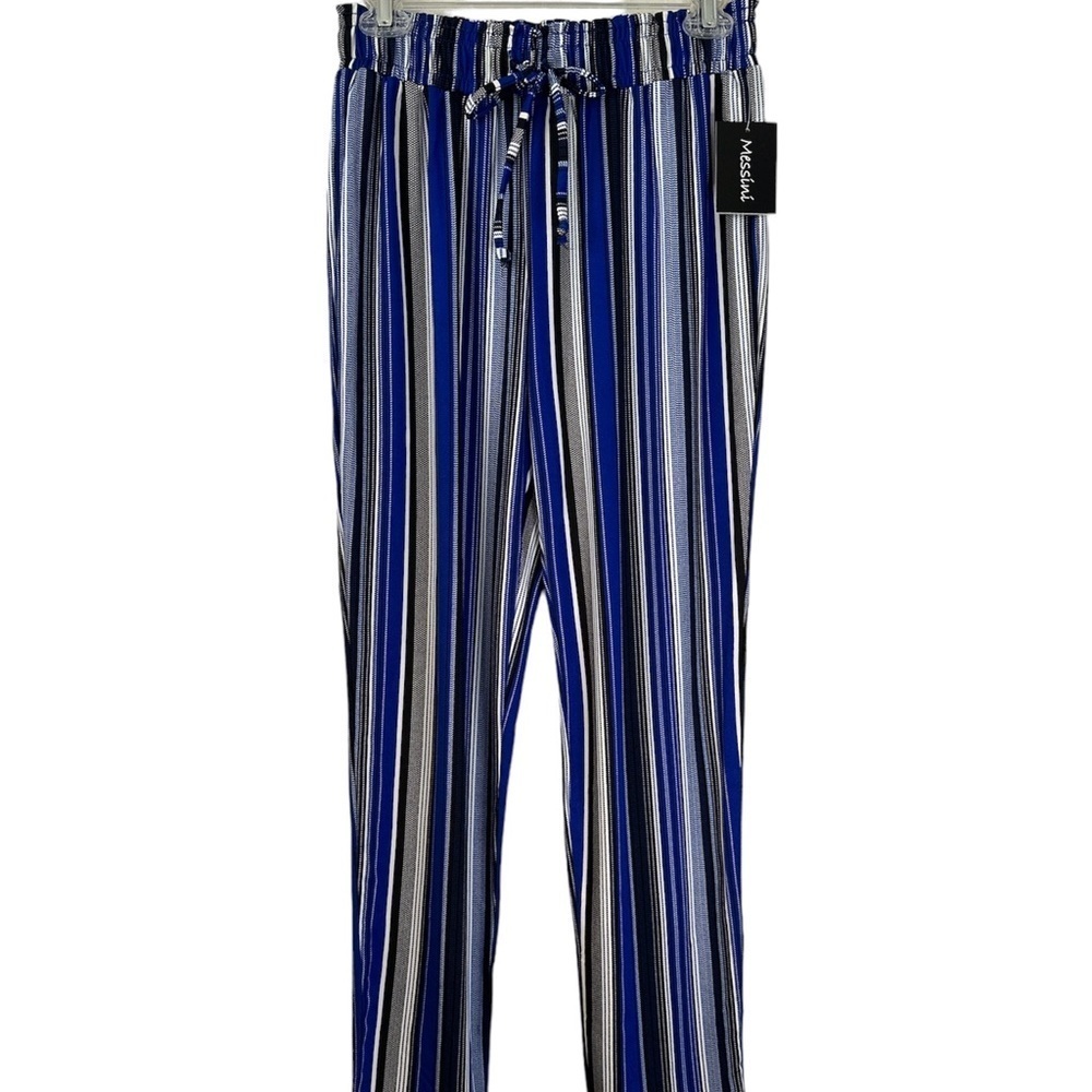 MESSINI Blue Stripe Elastic Waist Pants Summer Casual Dressed Up Pants Small